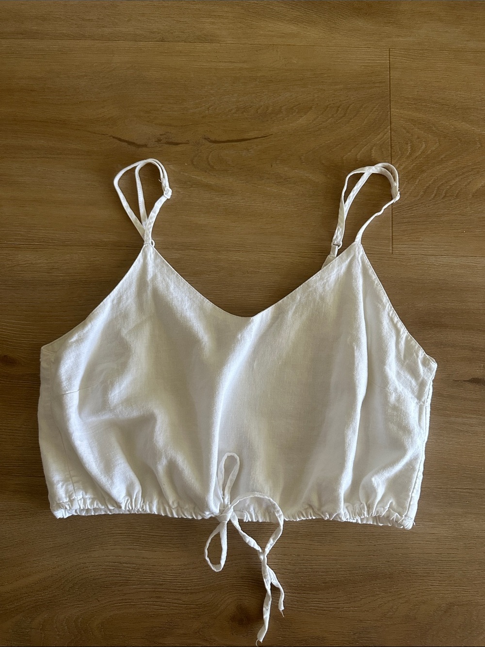 Linen Like White Tie-Front Cami Crop Top